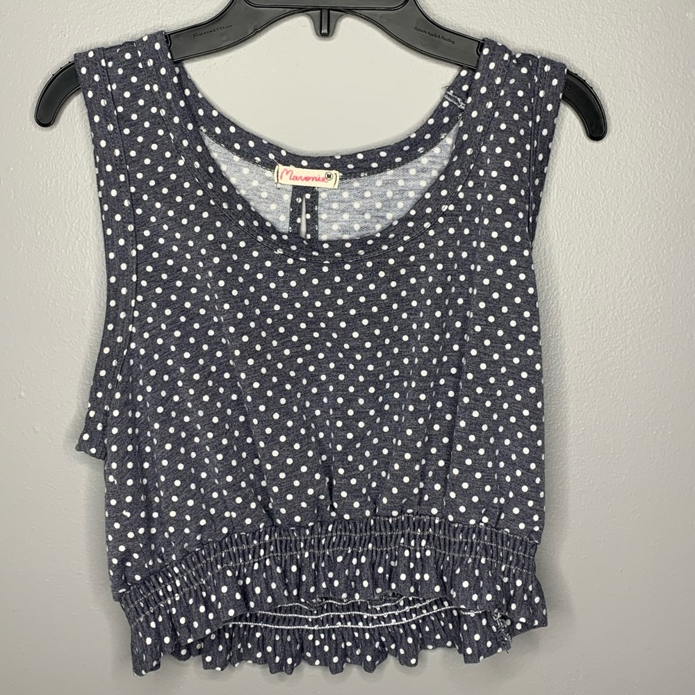 blue spotted tank top by mavonie